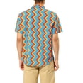 thumbnail image 3 of MODA NOVA Big & Tall Men's Summer Irregular Print Geometric Button Down Shirt Blue Orange M, 3 of 6