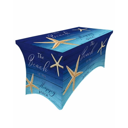 

Table Cloths for 8 foot Rectangle Tables Ocean Beach Theme Dark Blue Gradient Wooden Board Stretch Washable Fitted Tablecloth Protector Picnic Table Cover for Event Wedding Party Banquet