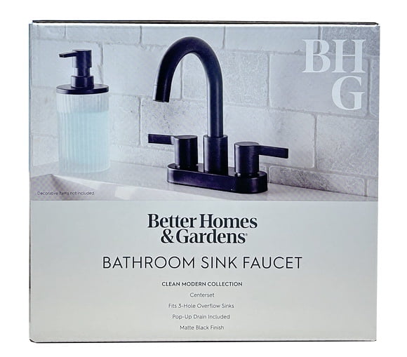 (2 pack) Better Homes & Gardens Clean Modern 4" Centerset Bathroom Faucet in Matte Black
