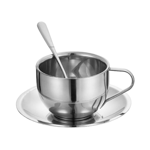 Taza de café, capuchino, latte y té con aislamiento, vajilla irrompible con platillo y 180ml Plata