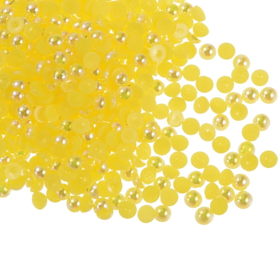 REGALWOVEN 300Pcs Flatback Pearls 4mm ABS Plastic Half Round Dome Imitation Pearls Craft Beads Yellow
