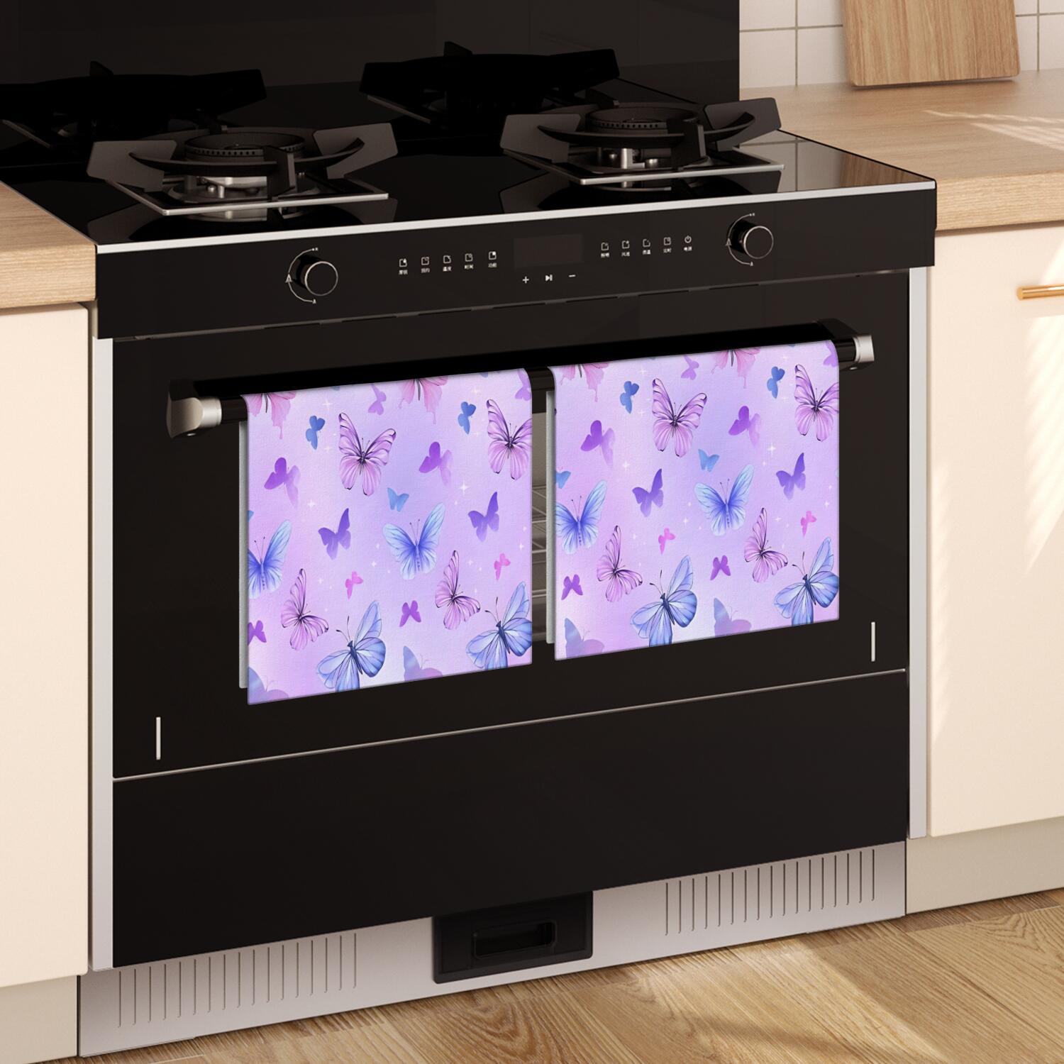 6 Pcs Funny Kitchen Towels,Purple Butterfly Pattern Microfiber Dish Towels,Kitchen Tea Towels,Kitchen Towel Set (18" X 26")