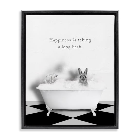 Stupell Industries Cottage Happiness is Long Bath Bunny Black Floating Frame Canvas Art, 17 x 21, by Leah Straatsma