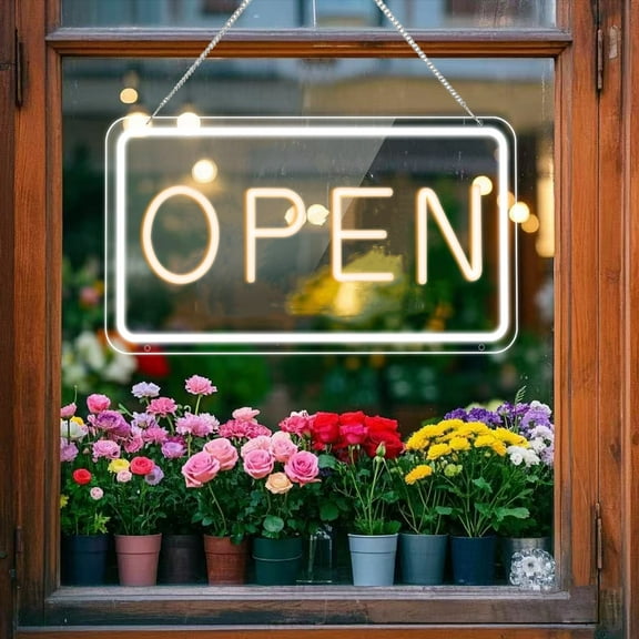 LED Open Signs for Business by USB ，Adjustable Brightness Open Signs with ON/OFF Switch for Stores, Coffee Shop,Flower shop, Hotel,Bars, Window etc,16x9in,Warm White(Outside Edge Cool White)