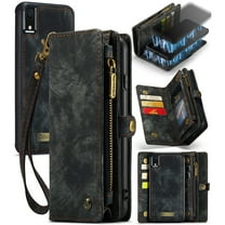 For iPhone XR Wallet Case,Multi-Functional Retro Leather Purse Flip Cover Zipper Wallet Case with Removable Card Slots Pocket & Detachable Wrist Strap Magnetic Phone Case, Black