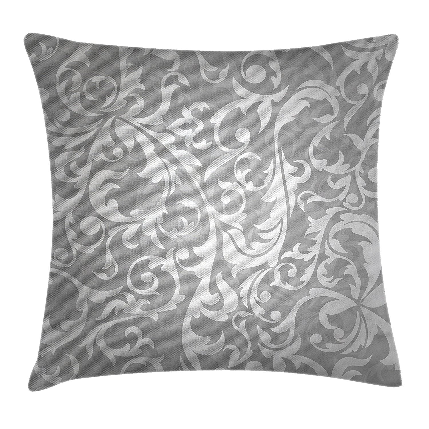 Silver Throw Pillow Cushion Cover by , Victorian Style Large Leaf