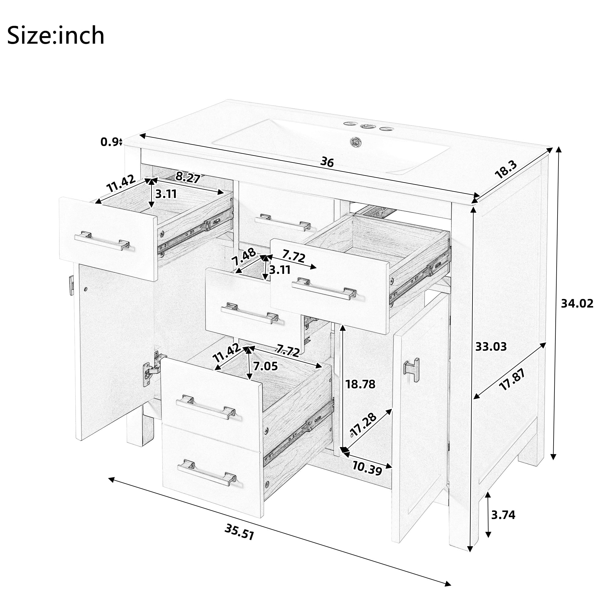 Harper & Bright Designs 36" Bathroom Vanity Sink Combo, Bathroom Storage Cabinet with Drawers, Single Sink Bathroom Vanity with Solid Wood Frame, Green