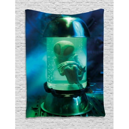 Outer Space Tapestry Martian Ufo Alien In A Aquarium Like