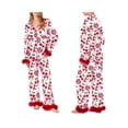 thumbnail image 2 of Hirigin Store Mommy and Me Matching Pajamas Cherry Bow Print Long Sleeve Lapel Tops and Pants Set Family Sleepwear, 2 of 4