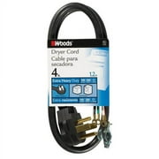 Woods 990768 10/4 4' Black 30-Amp Dryer Power Supply Cord