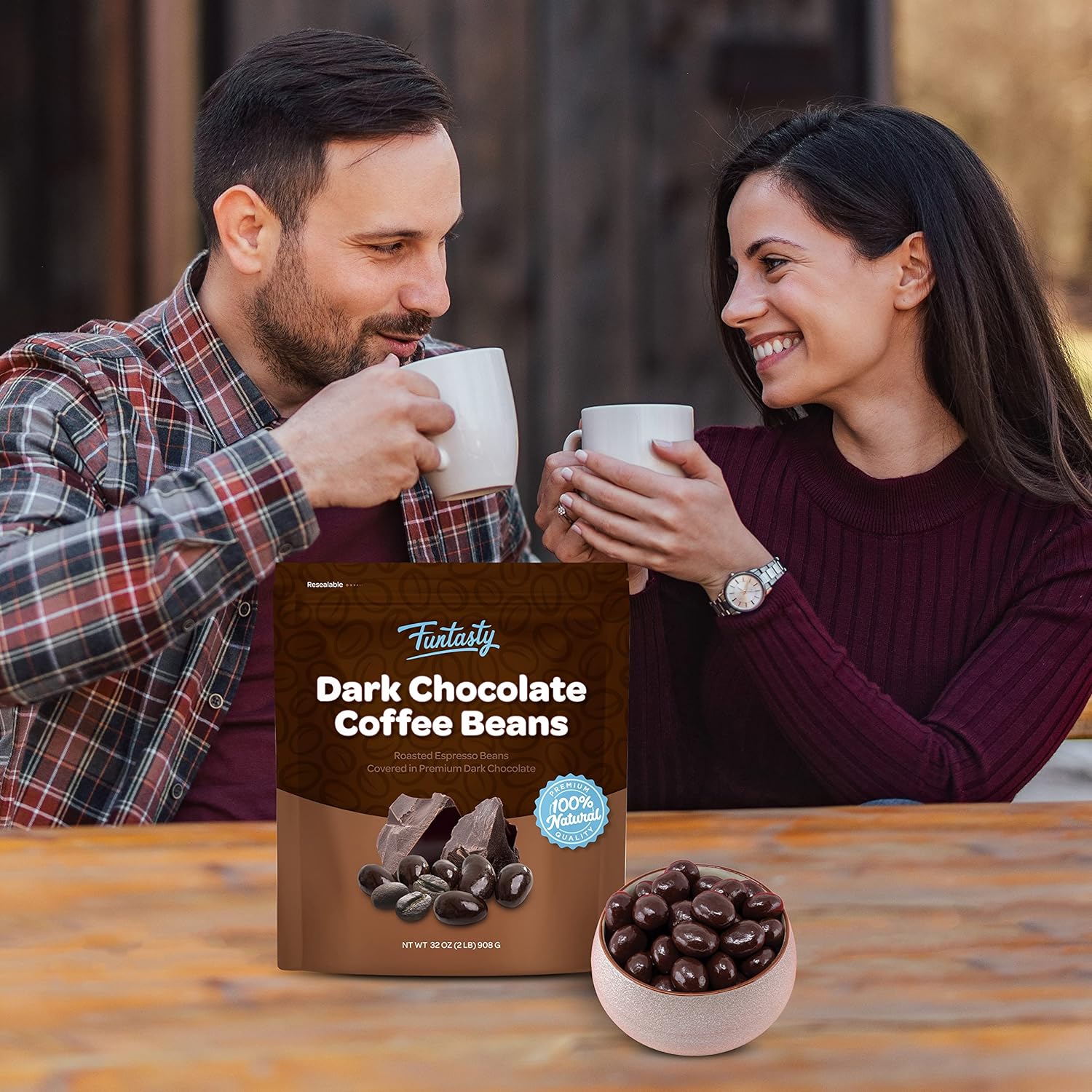 Funtasty Dark Chocolate Covered Espresso Coffee Beans, 2 Pound Bag