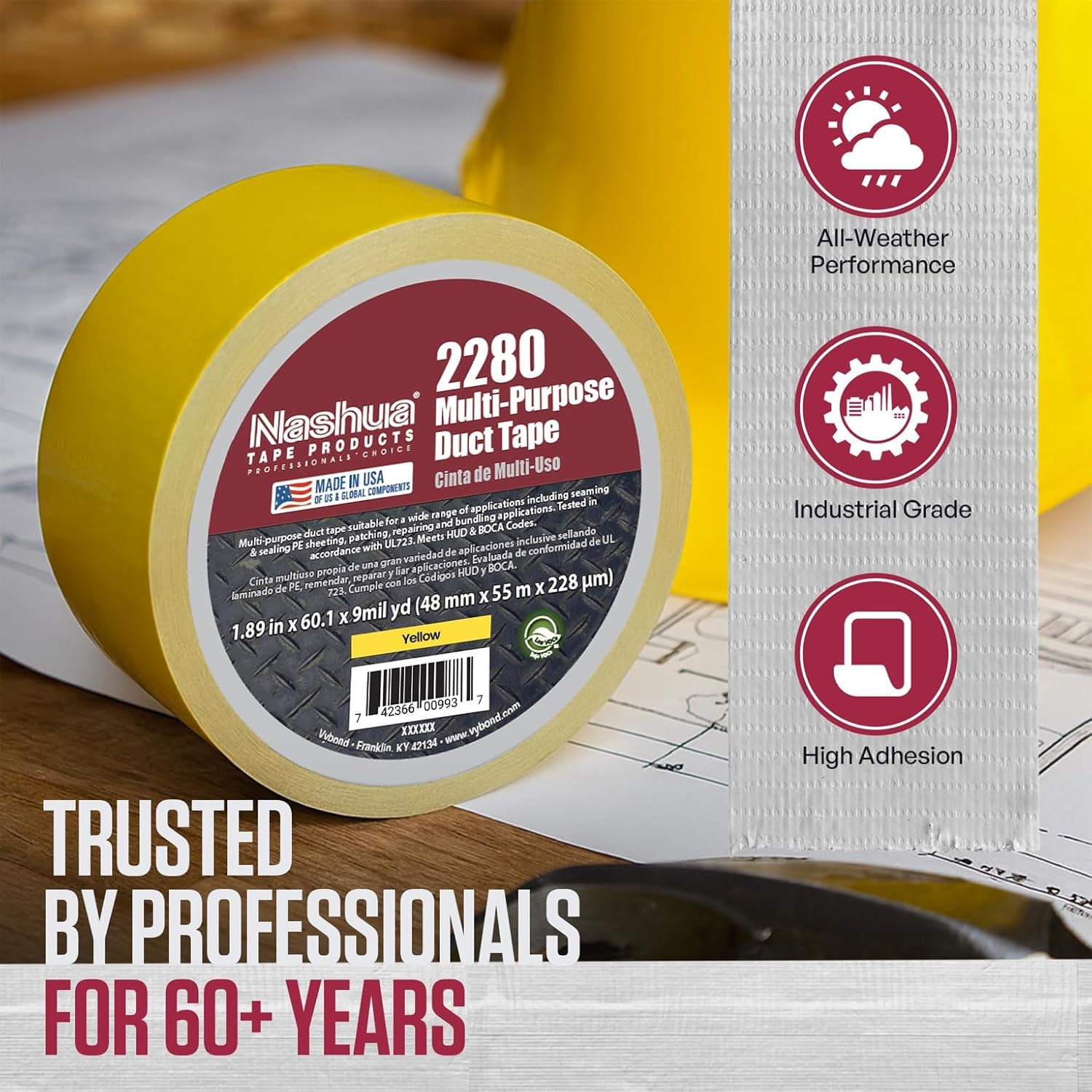 Duct Tape, Gray, 60 yd L, 4 in W 2280