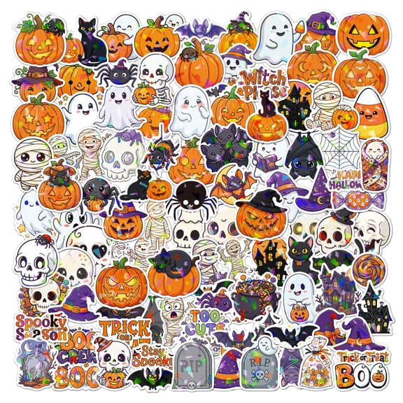 Halloween Stickers –200PCS Non-Repeating Vinyl Waterproof Pumpkin Bat Witch Candy Designs – Holiday Decorations, Party Favors, Goodie Bag Stuffers, Classroom Crafts, Games, Gifts & Supplies for All