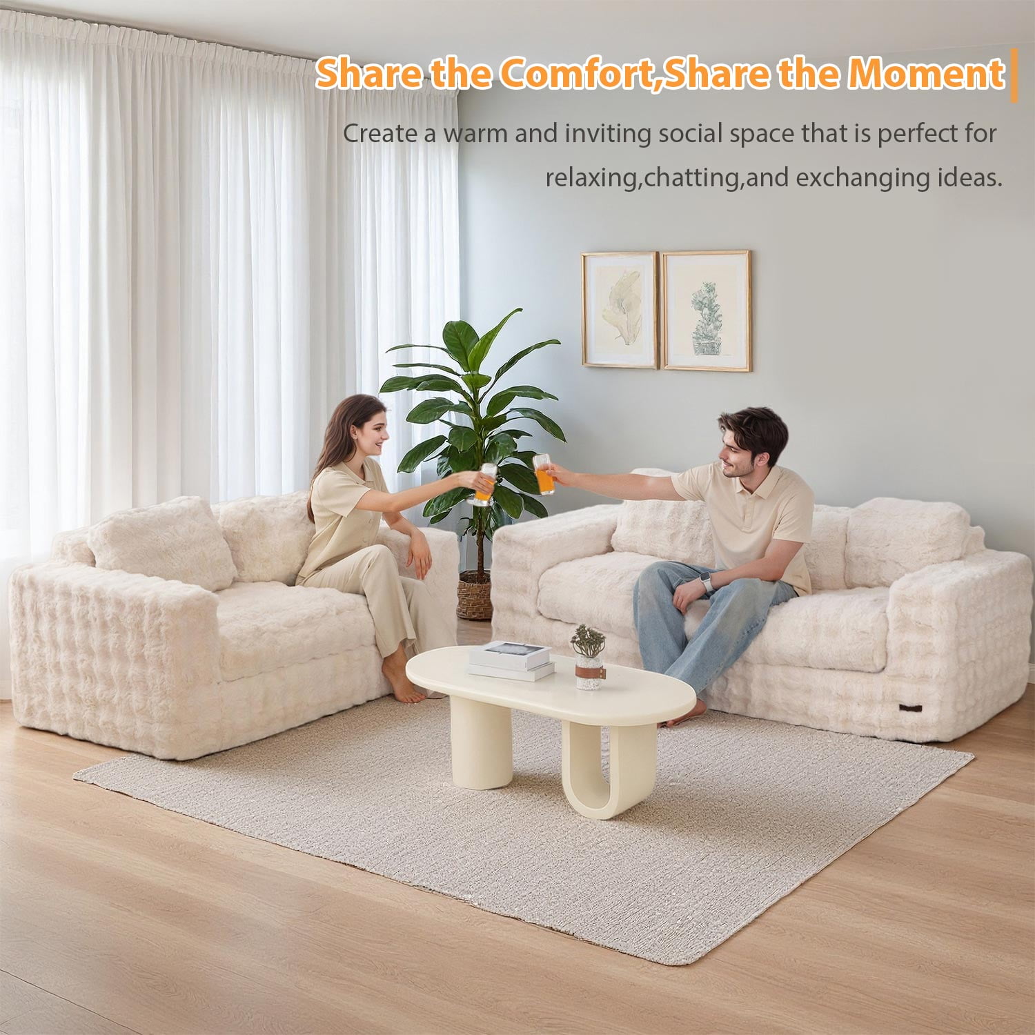 GOODONE 3 Seater Couch,Giant Bubbled Boneless Sofa Couch,Modern Comfy Floor Sofa with Armrests for Living Room and Apartments,No Assembly Required,Beige