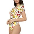 thumbnail image 2 of Daiia Colorful Leaves print Women's Crew Neck Short Sleeve Bodysuit Fashion Tops Fit Casual Basic Extender Bodysuit-X-Large, 2 of 9