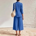 thumbnail image 7 of Linen Blazer and Pants Matching Set for Women Dressy Casual Work Jackets with Wide Leg Capris 2 Piece Business Outfits Blue M, 7 of 7