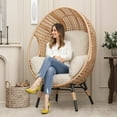 thumbnail image 4 of Oversized Wicker Egg Chair Outdoor Indoor,Patio Lounge Chair with Thicken Cushions, Egg Basket Chair 500lbs Capacity for Garden, Backyard, Porch,Bedroom (Beige-Plaid, 1pcs), 4 of 14