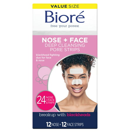 Bioré Original Nose+Face, Deep Cleansing Pore Strips for Instant Blackhead Removal and Pore Unclogging, 12 Nose + 12 Face Strips, 24 Count Value Size