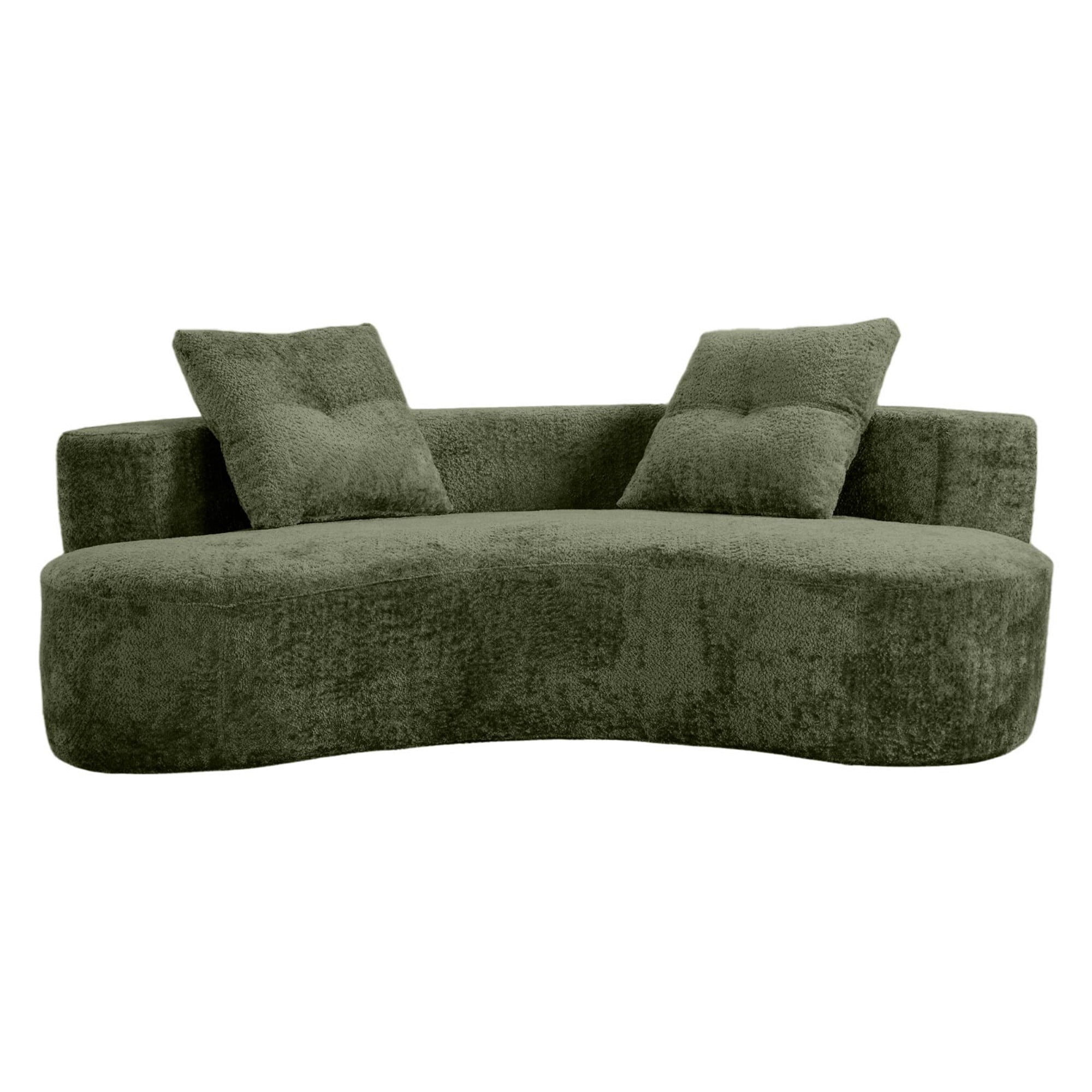 DEALTOPS 80" Curved Boucle Floor Sofa, 3-Seater Boneless Cloud Couch with 2 Pillows, No Assembly, Green