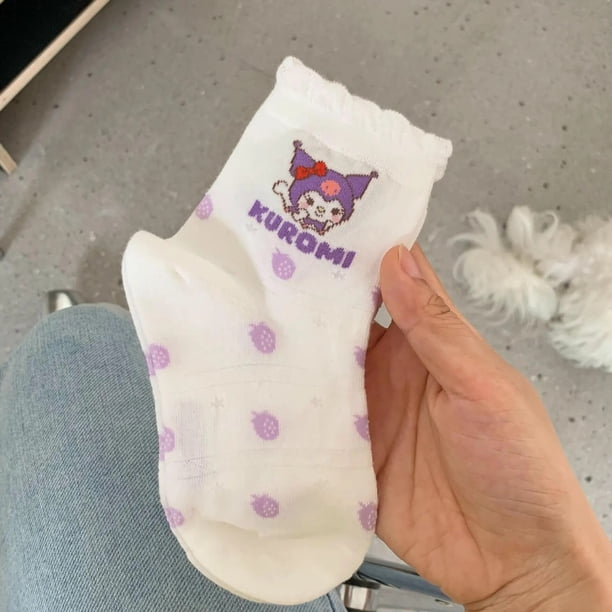Sanrio-Hello Kitty Kuromi Melody calcetines de algodón de dibujos animados para mujer, medias de media caña, Cinnamoroll, moda Kawaii, regalos de navidad