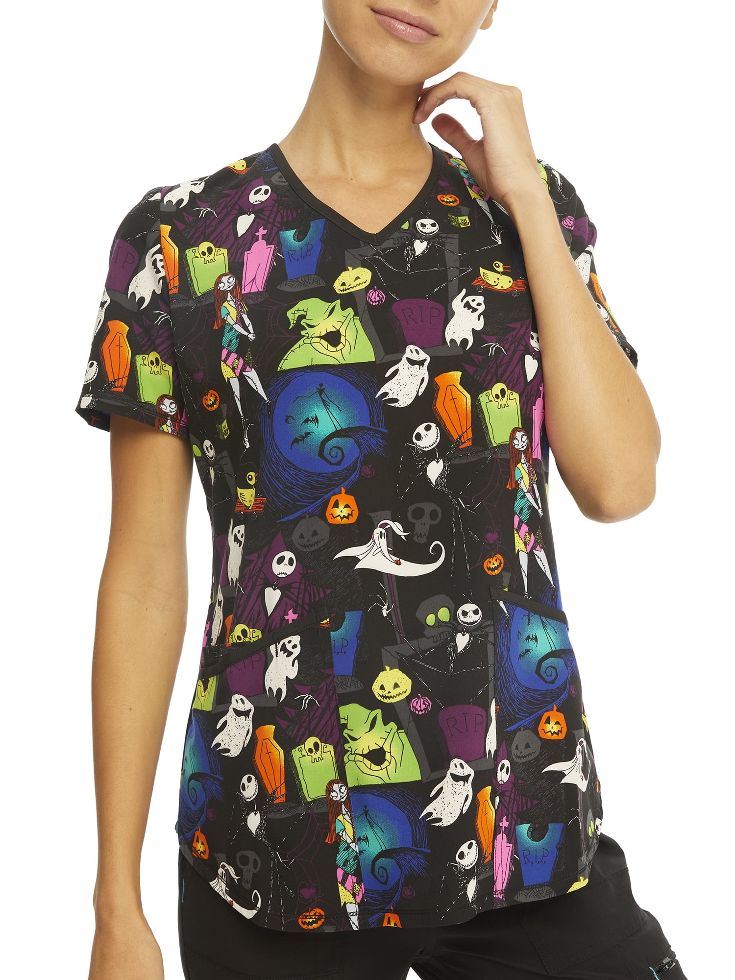 Scrubstar Women's Disney Nightmare Before Christmas "Jack Attack" V-Neck Print Scrub Top
