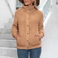 thumbnail image 6 of Odeerbi Clearance Cardigan For Women Autumn Winter Solid Color 2024 Long Sleeves Double Sided Fleece Jacket Coat Khaki, 6 of 7