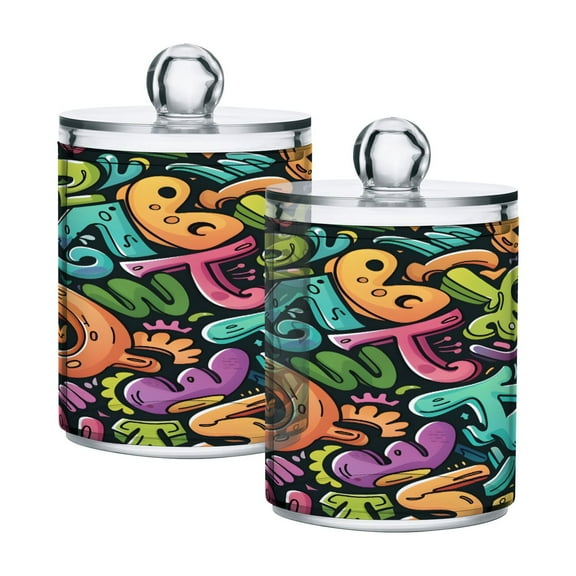 2 Pack Qtip Holder Dispenser Funny Characters Clear Plastic Storage Apothecary Jars for Cotton Swabs Balls Pads Floss