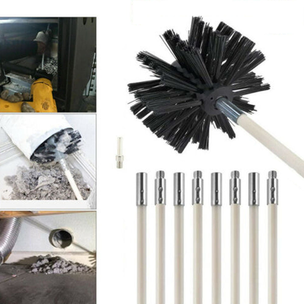 New Flexible Chimney Sweep Set Flue Sweeping Brush & Rod Kit Soot Cleaning Rods
