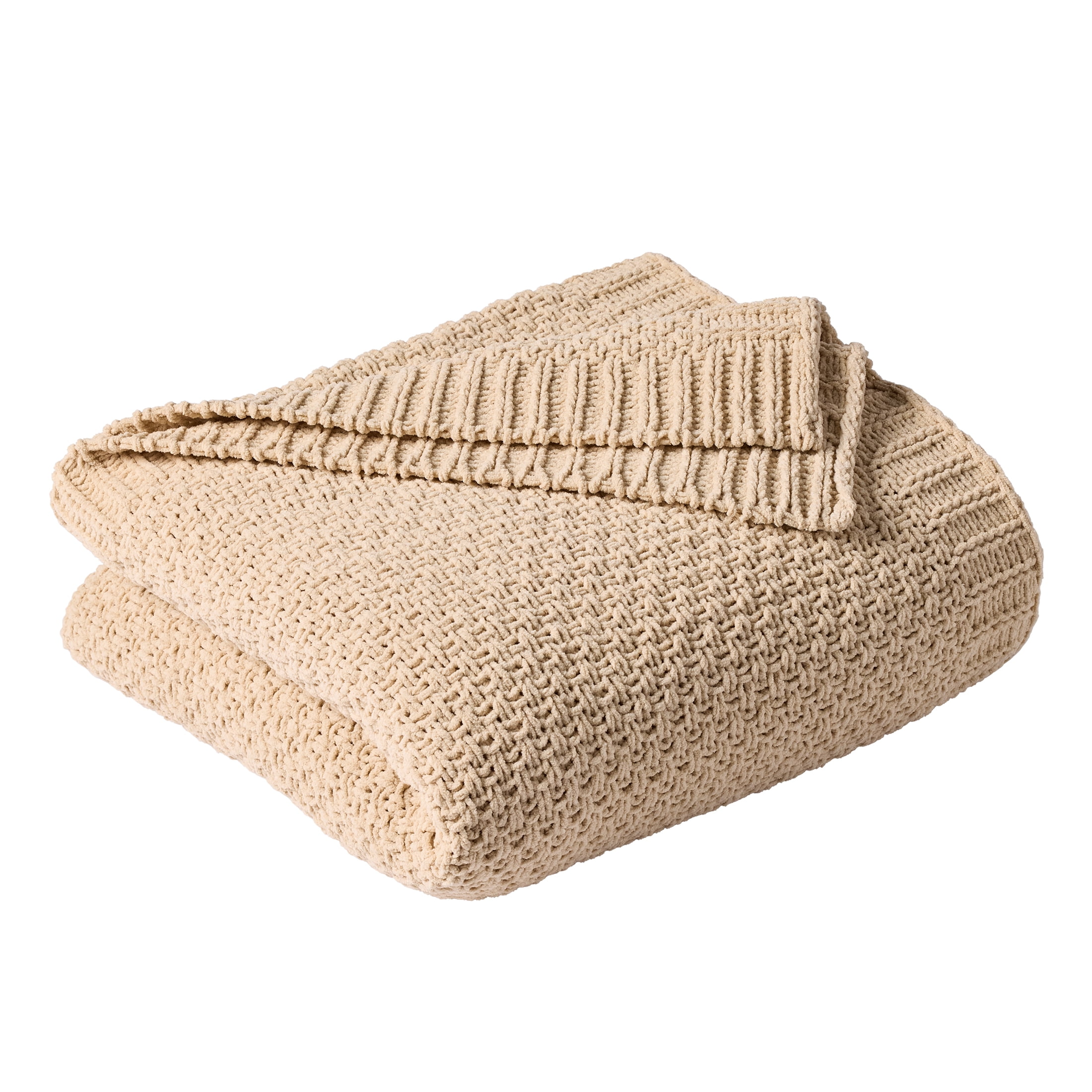 Better Homes & Gardens Chenille Knit Super Soft Oversized Throw Blanket, Almond Biscuit