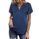 thumbnail image 2 of Top con cuello en V para mujer, elástico, suave, transpirable, Retro, moda clásica, cuello en V, pantalón corto informal suelto, Top de manga azul XXL, 2 of 6