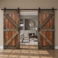 thumbnail image 2 of Coast Sequoia Inc Coast Sequoia 72in x 84in K Series Multi-Color Pine Wood Double Sliding Barn Door With Hardware Kit Dark Walnut/Aged Barrel, 2 of 9