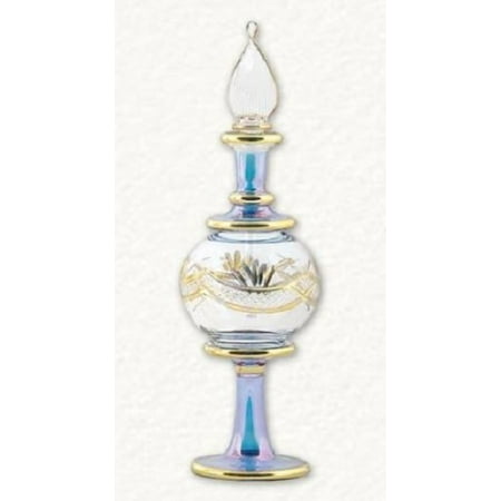 - Blue and Gold Etched Ball Egyptian Blown Pyrex Glass Perfume Bottle Made Egypt