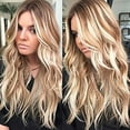 thumbnail image 2 of XIAQUJ Womens Curly Long Wig Hair Wavy Ombre Blonde Natural Synthetic Full Wigs Wigs for Women Ombre Blonde, 2 of 7