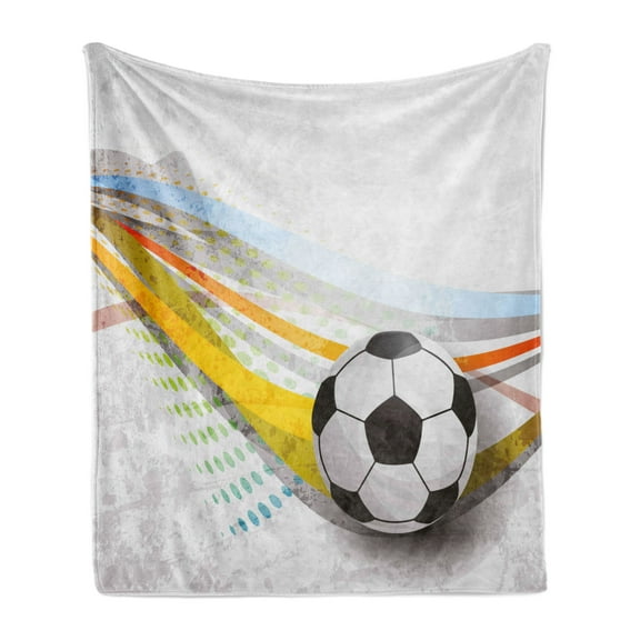 Teen Room Soft Flannel Fleece Blanket, Soccer Background with Football Colorful Lines Sports Game with Digital Display, Cozy Plush for Indoor and Outdoor Use, 70" x 90", Multicolor, by Ambesonne