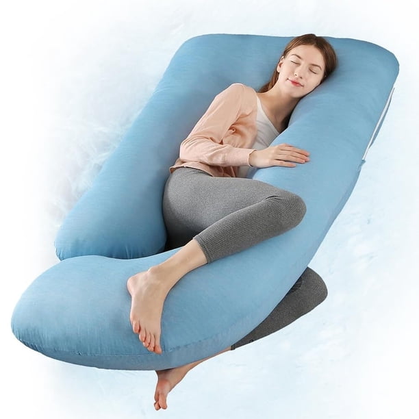 Almohada de Embarazo con Funda de Enfriamiento Almohada de Maternidad en Forma de J Almohada Lateral de Cuerpo Completo para Espalda, piernas y Vientre, cómoda Funda de enfriamiento
