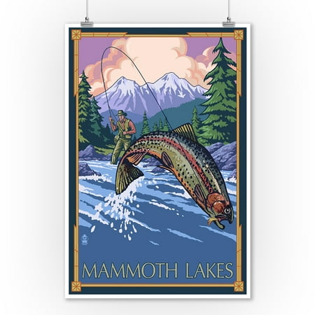Mammoth Lakes, California - Fly Fishing - Lantern Press Artwork (9x12 Art Print, Wall Decor Travel (Best Fishing In Mammoth Lakes)