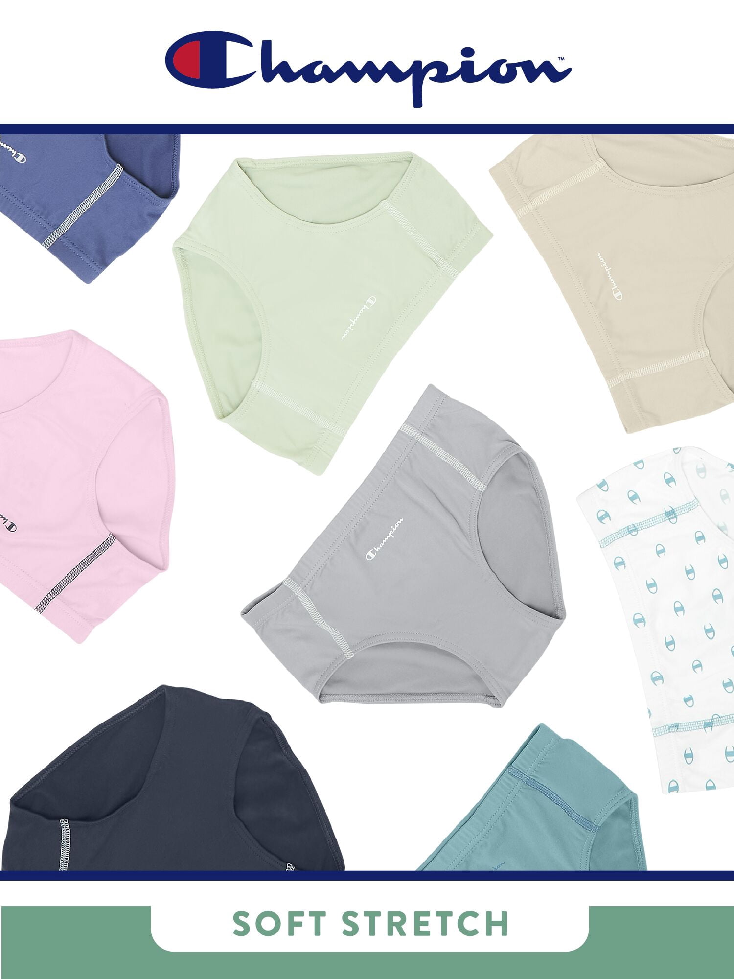 Champion Girls’ Softest Touch Classic Hipster Briefs, 5 Pack, Sizes XS–XL