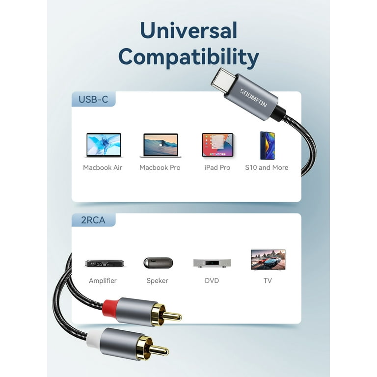 Cavo Audio USB-C A RCA 1m - Per Smartphone, Laptop, Altoparlanti, Con Chip DAC - Foto 9