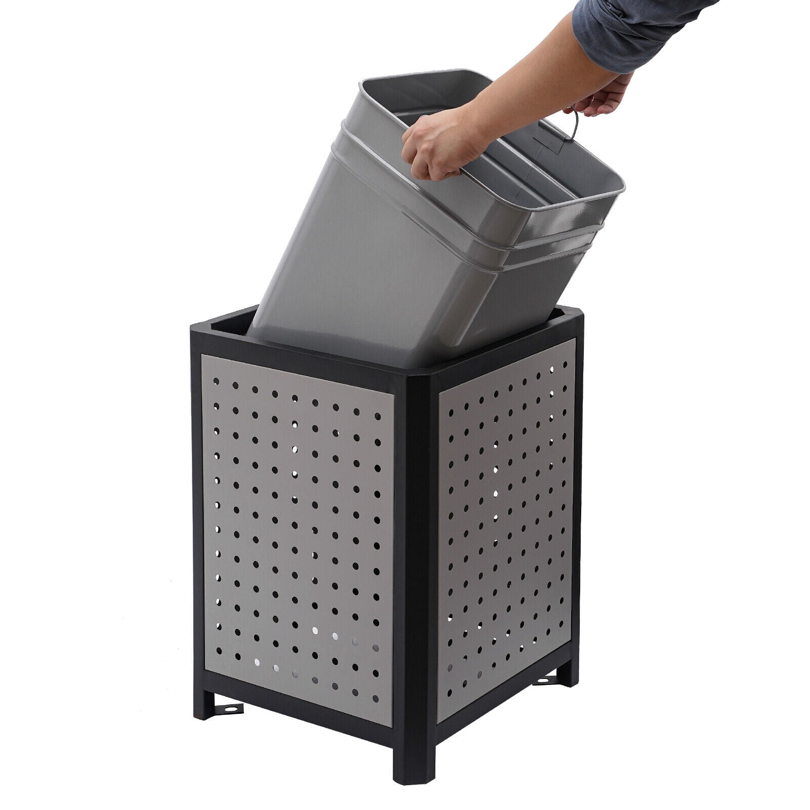 16*33.25inch Grey Commercial Waste Container Outdoor Trash Can Garbage Enclosure Build-in Ashtray