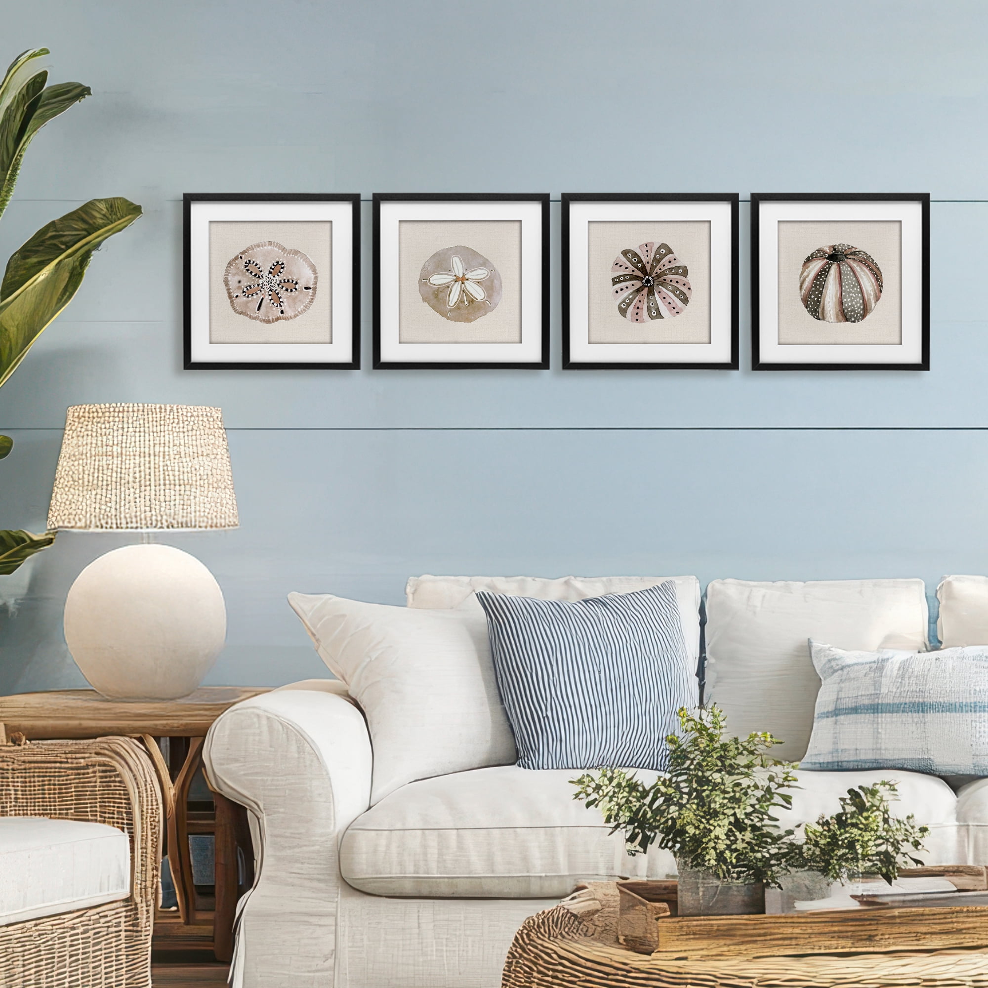 Stupell Industries Taupe & Beige Sea Creatures 4 Piece Black Framed Print Under Glass Set, design by Lanie Loreth