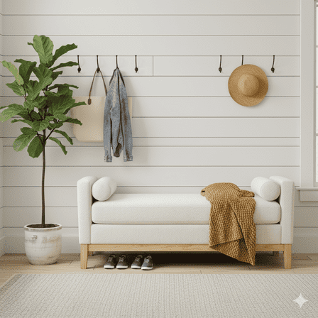 GOMYHOME Modern Boucle Upholstered Bench with Arms, Entryway/End of Bed Seating, White/Cream