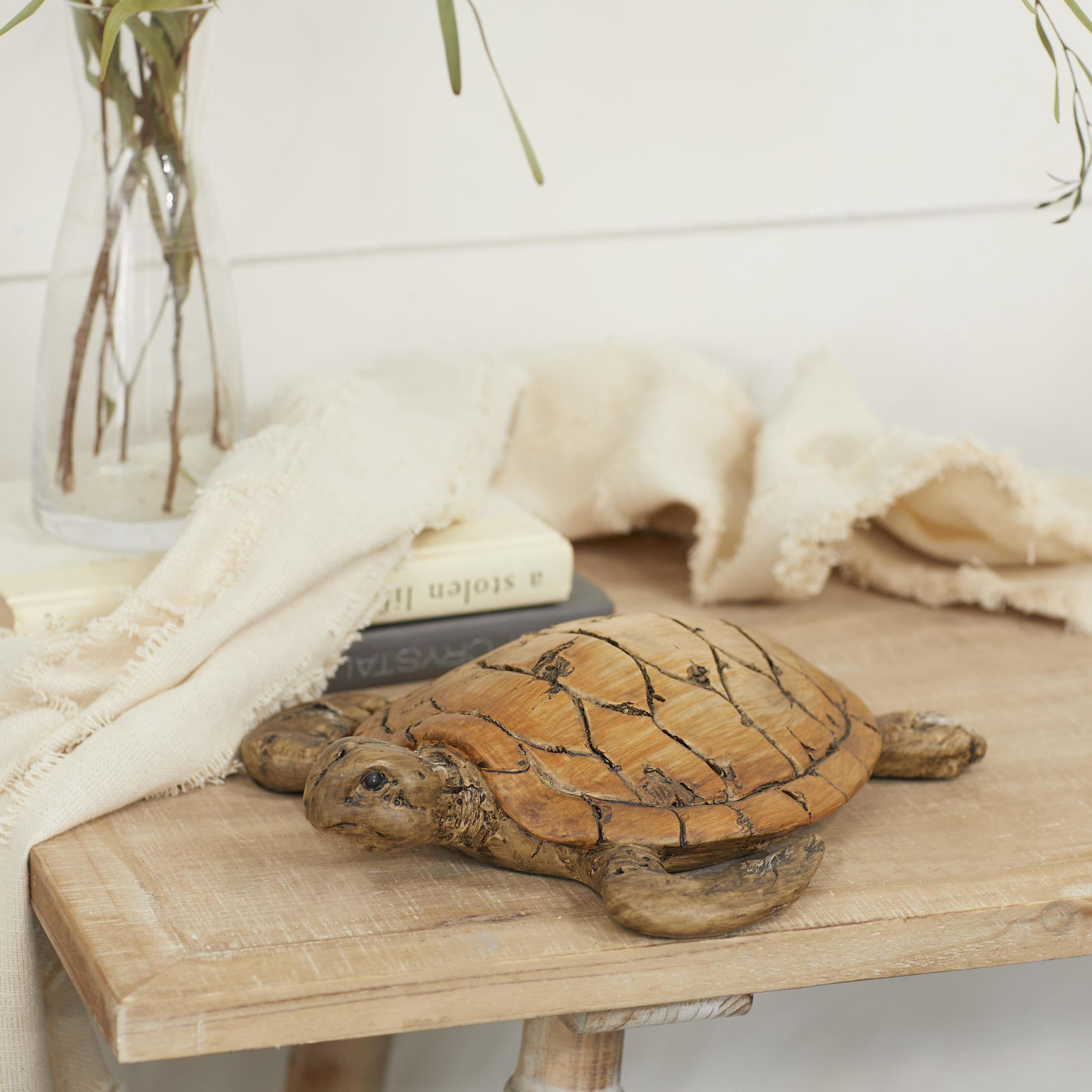 11" x 3" Brown Polystone Turtle Sculpture, by DecMode