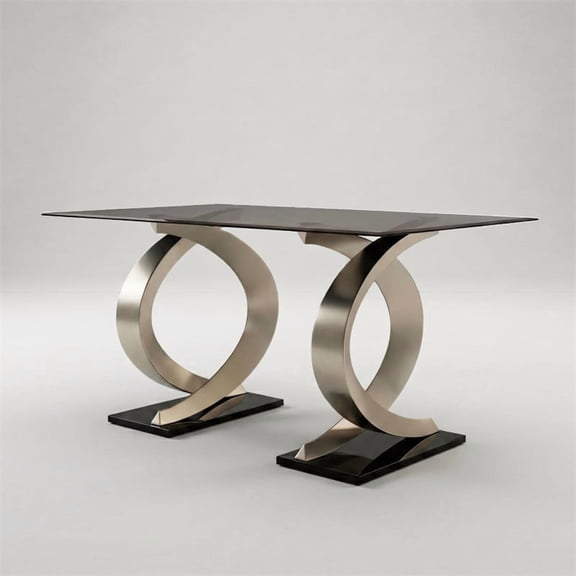 Furniture of America Saginaw Double Pedestal Glass Top Dining Table in Gray