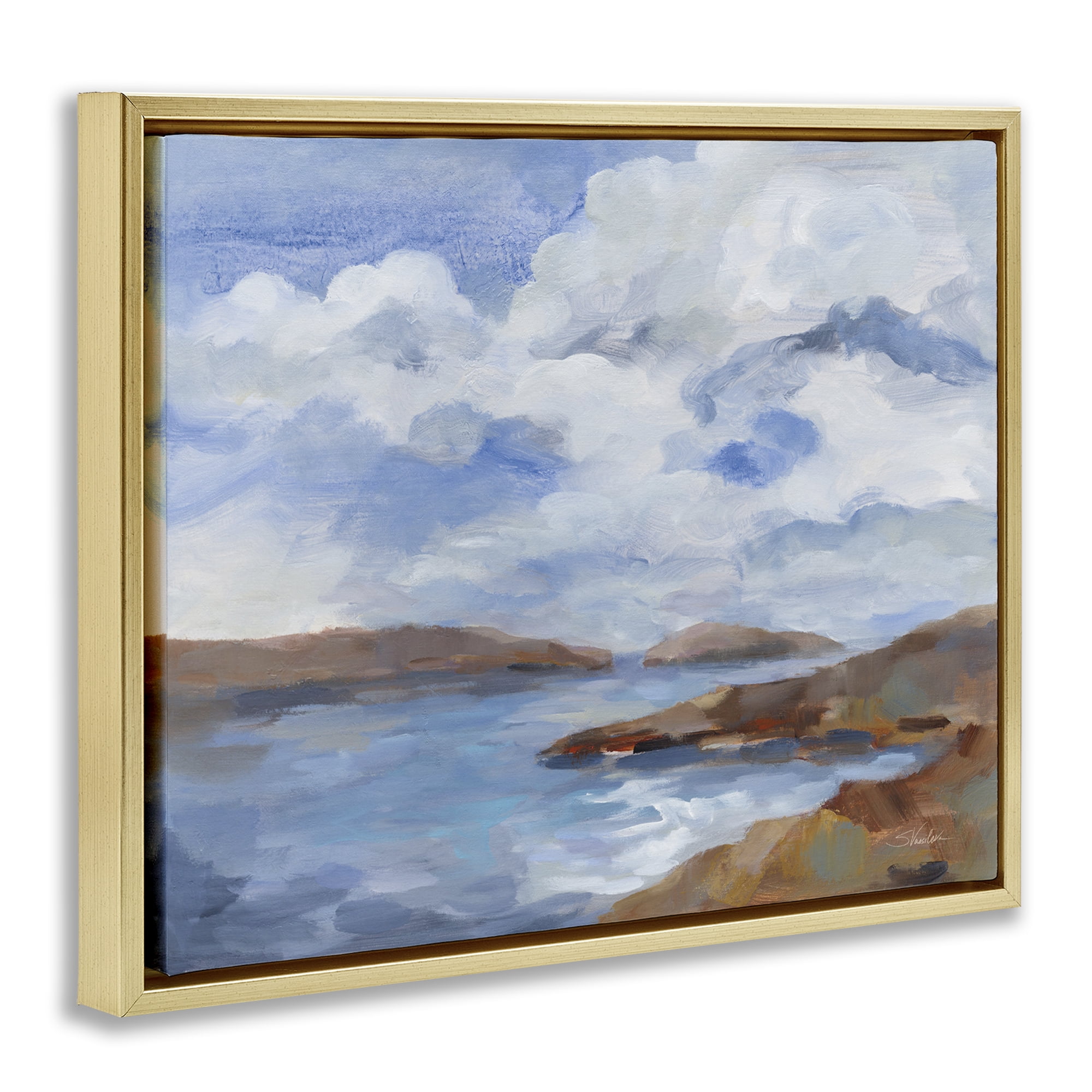 Stupell Industries Islands Beach View Landscape & Nature Painting Gold Floater Framed Canvas Art Print Wall Art, 31 x 25