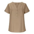 thumbnail image 6 of Admvng Women's Tops Fashion Solid V-Neck Button Shirt Loose Linen T-shirt Blouse Summer Going Out Tops S-2XL, 6 of 10