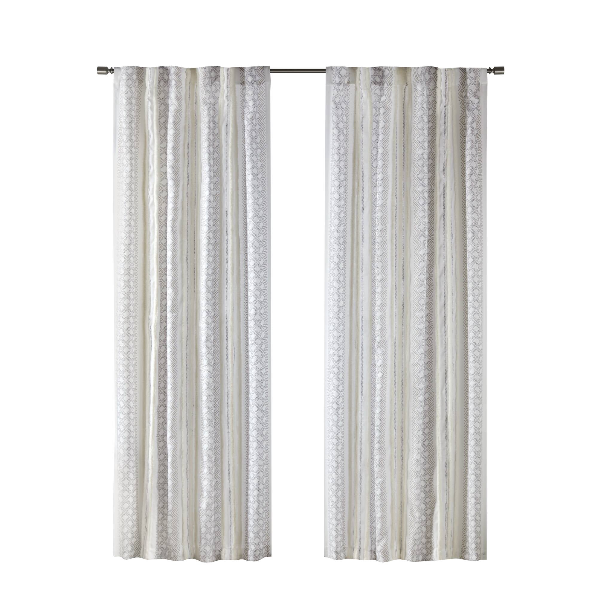 MAYEERTY 50x95" Poly Printed Curtain Panels (2-Pack) - Tufted Stripe, White/Taupe