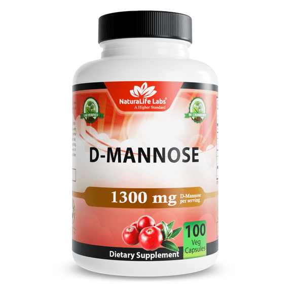 D-Mannose 1,300 mg with Cranberry Extract Fast-Acting, Flush Impurities, Urinary Tract Health- 100 Veggie Capsules