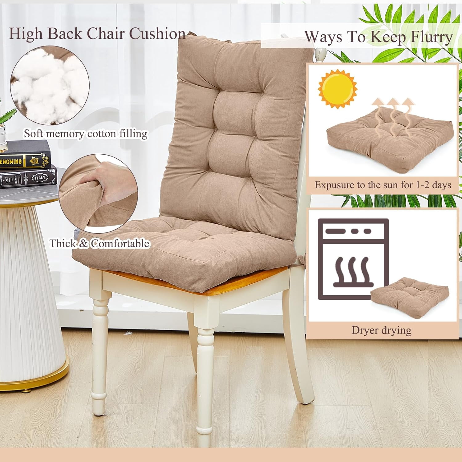 4 Sets Outdoor Patio Chair Cushions Seat High Back Tufted Pillow Replacement Rocking Chair Cushions Pads for Patio Summer Seasonal Indoor Home Office(Beige Apricot)