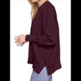thumbnail image 2 of Suéteres de Murciélago Extragrandes para Mujer, Conjuntos de Otoño 2025, Suéteres de Cuello Redondo de Punto con Abertura Lateral, Tops de Moda. Vino Tinto XL, 2 of 7