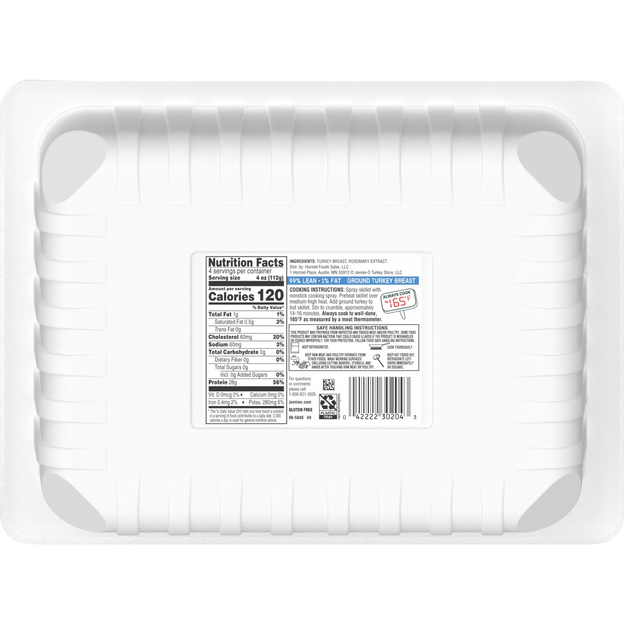 JENNIE-O Ground Turkey Breast, 99/1% Tray, All Natural, 1 Pound, 29 Grams of Protein per Serving
